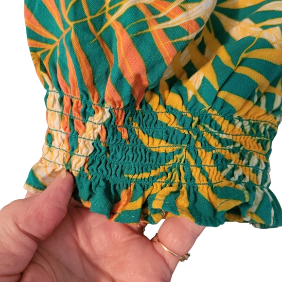 Betsey Johnson palm frond smocked. maxi dress - L.          G68 - Picture 4 of 10